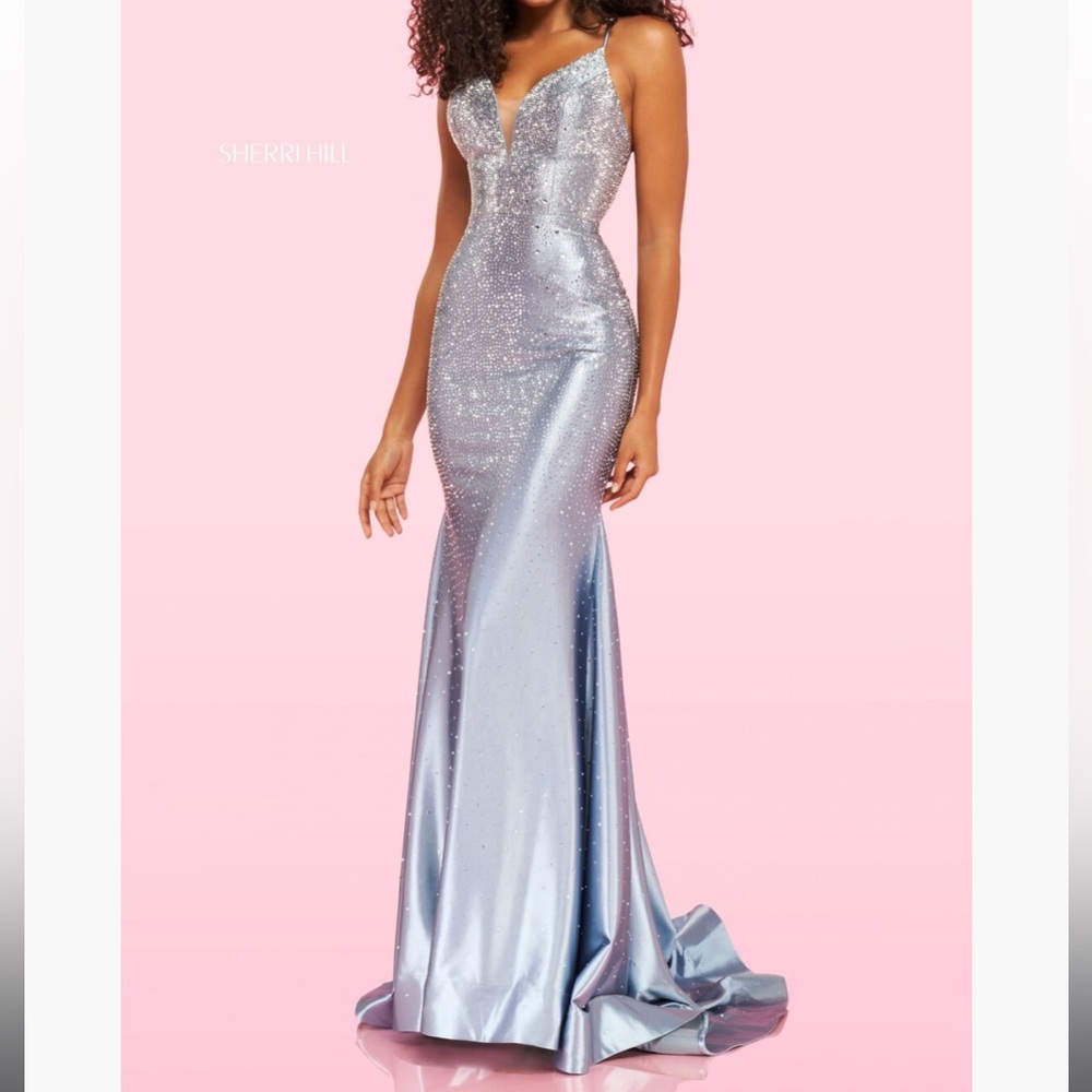 Sherri Hill 54273 Grey rhinestone prom dress, added slit, size 8 worn once - Picture 1 of 5